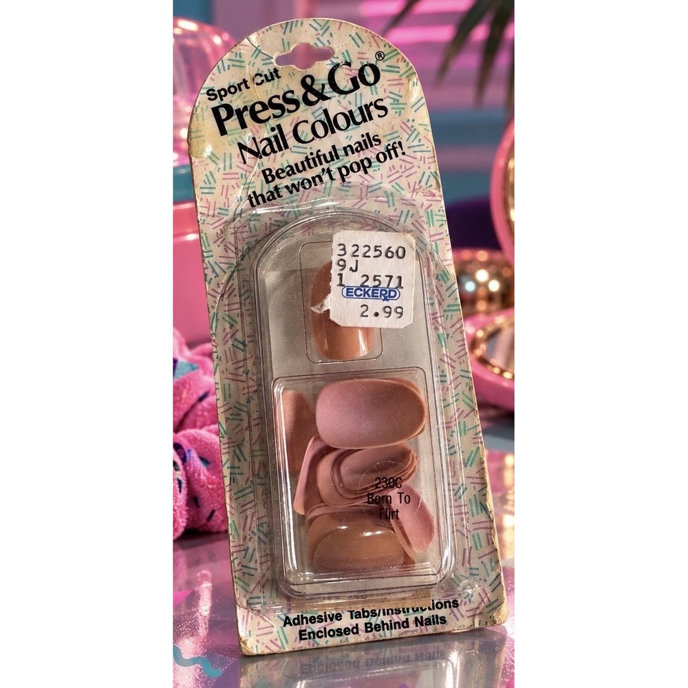 Vintage 1989 Press & Go Nails "Born To Flirt" Cosmar Sport Cut, NOS 80s Beauty